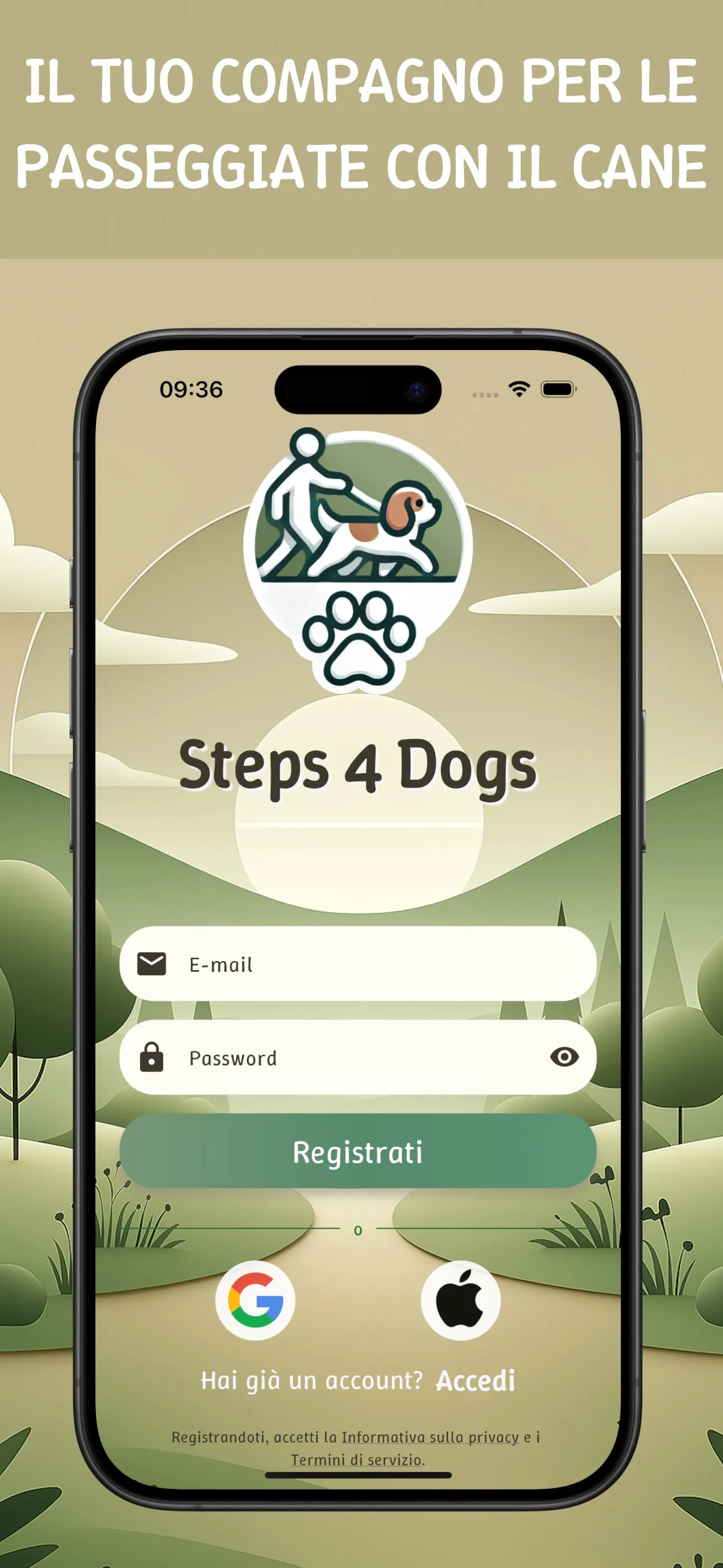 App Steps4Dogs - vista funzionalità, schermo 1