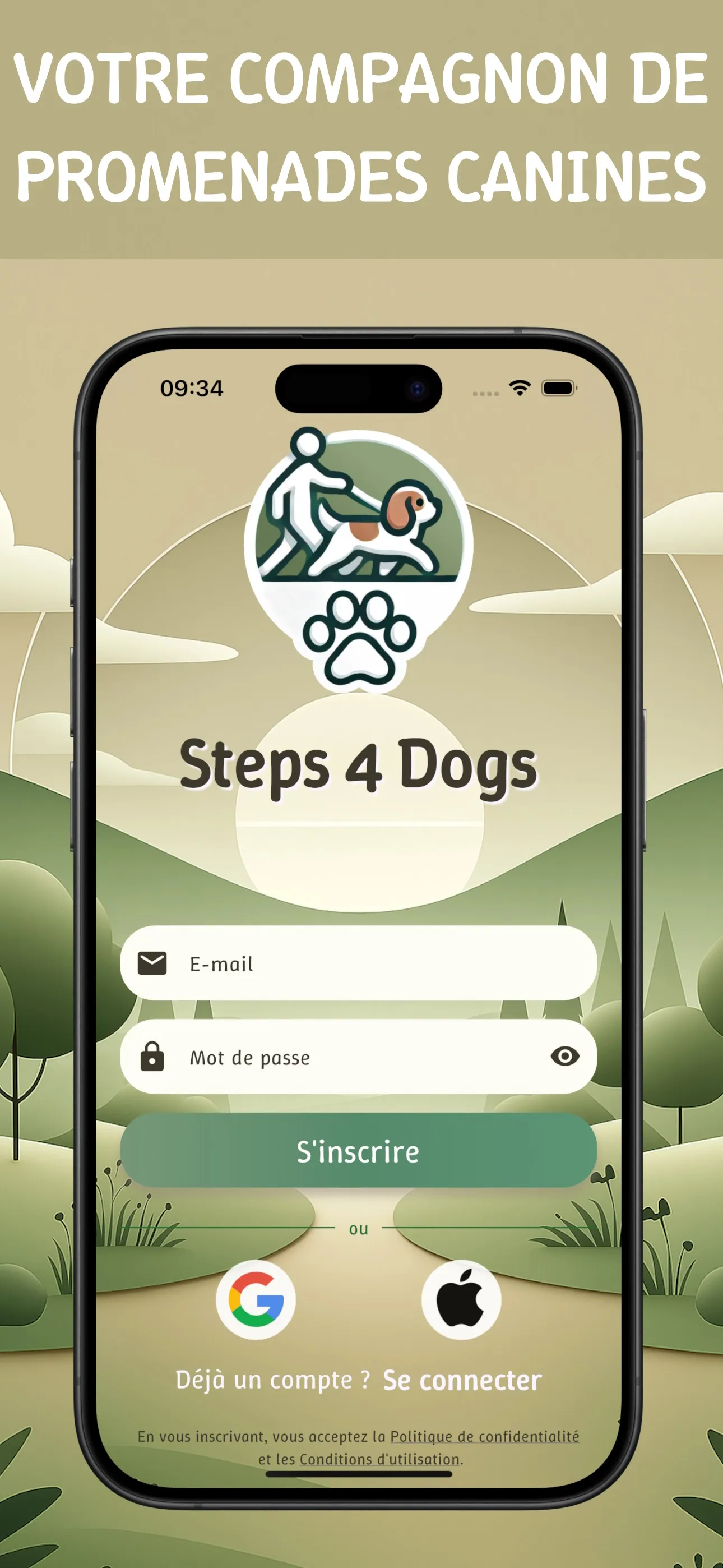 Appli Steps4Dogs - vue fonctionnalité, écran 1