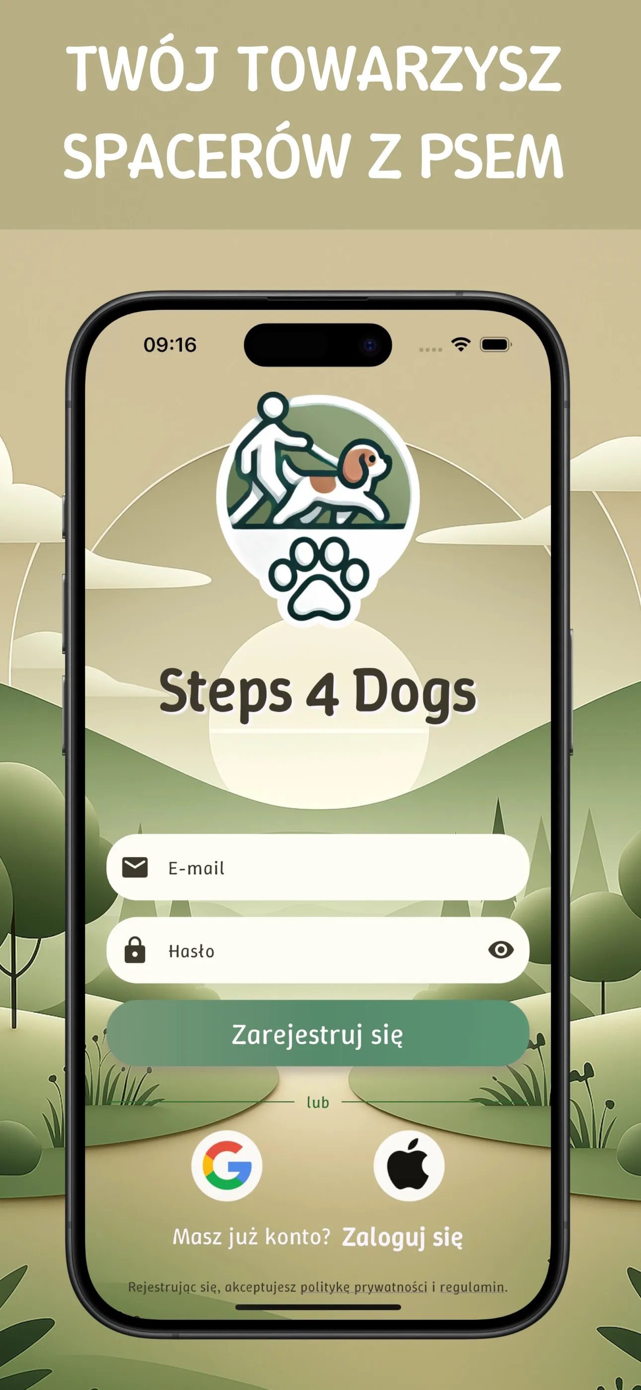 Aplikacja Steps4Dogs - widok funkcji, ekran 1