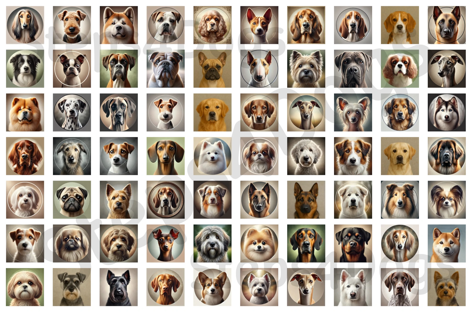 Dog avatars available in the Steps4Dogs app